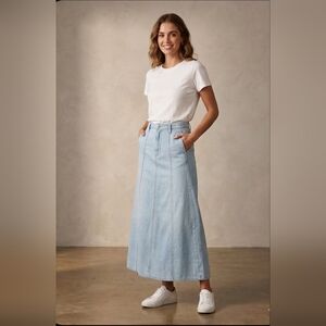 Zara Light Blue Denim A-Line Maxi Skirt